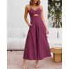 imageBTFBM Women 2025 Summer Spaghetti Strap Midi Dress Sleeveless V Neck Cutout Slit Casual Beach Party Maxi Dresses PocketsSolid Rose Purple
