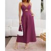 imageBTFBM Women 2025 Summer Spaghetti Strap Midi Dress Sleeveless V Neck Cutout Slit Casual Beach Party Maxi Dresses PocketsSolid Rose Purple