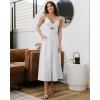 imageBTFBM Women 2025 Summer Spaghetti Strap Midi Dress Sleeveless V Neck Cutout Slit Casual Beach Party Maxi Dresses PocketsSolid White