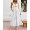 imageBTFBM Women 2025 Summer Spaghetti Strap Midi Dress Sleeveless V Neck Cutout Slit Casual Beach Party Maxi Dresses PocketsSolid White