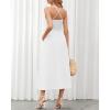 imageBTFBM Women 2025 Summer Spaghetti Strap Midi Dress Sleeveless V Neck Cutout Slit Casual Beach Party Maxi Dresses PocketsSolid White
