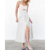 imageBTFBM Women 2025 Summer Spaghetti Strap Midi Dress Sleeveless V Neck Cutout Slit Casual Beach Party Maxi Dresses PocketsSolid White