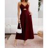 imageBTFBM Women 2025 Summer Spaghetti Strap Midi Dress Sleeveless V Neck Cutout Slit Casual Beach Party Maxi Dresses PocketsSolid Wine Red