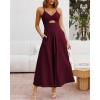 imageBTFBM Women 2025 Summer Spaghetti Strap Midi Dress Sleeveless V Neck Cutout Slit Casual Beach Party Maxi Dresses PocketsSolid Wine Red