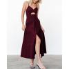 imageBTFBM Women 2025 Summer Spaghetti Strap Midi Dress Sleeveless V Neck Cutout Slit Casual Beach Party Maxi Dresses PocketsSolid Wine Red