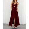 imageBTFBM Women 2025 Summer Spaghetti Strap Midi Dress Sleeveless V Neck Cutout Slit Casual Beach Party Maxi Dresses PocketsSolid Wine Red