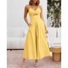 imageBTFBM Women 2025 Summer Spaghetti Strap Midi Dress Sleeveless V Neck Cutout Slit Casual Beach Party Maxi Dresses PocketsSolid Yellow
