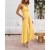 imageBTFBM Women 2025 Summer Spaghetti Strap Midi Dress Sleeveless V Neck Cutout Slit Casual Beach Party Maxi Dresses PocketsSolid Yellow