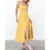 imageBTFBM Women 2025 Summer Spaghetti Strap Midi Dress Sleeveless V Neck Cutout Slit Casual Beach Party Maxi Dresses PocketsSolid Yellow