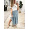 imageBTFBM Women 2025 Summer Spring Boho Long Skirts Dress Floral Print Elastic Waist Split Ruffle High Low Beach Maxi SkirtBlue