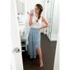 imageBTFBM Women 2025 Summer Spring Boho Long Skirts Dress Floral Print Elastic Waist Split Ruffle High Low Beach Maxi SkirtBlue