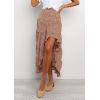 imageBTFBM Women 2025 Summer Spring Boho Long Skirts Dress Floral Print Elastic Waist Split Ruffle High Low Beach Maxi SkirtBrick Red