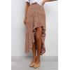 imageBTFBM Women 2025 Summer Spring Boho Long Skirts Dress Floral Print Elastic Waist Split Ruffle High Low Beach Maxi SkirtBrick Red