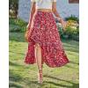 imageBTFBM Women 2025 Summer Spring Boho Long Skirts Dress Floral Print Elastic Waist Split Ruffle High Low Beach Maxi SkirtPrint Floral Red