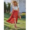 imageBTFBM Women 2025 Summer Spring Boho Long Skirts Dress Floral Print Elastic Waist Split Ruffle High Low Beach Maxi SkirtX  Floral Red