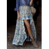 imageBTFBM Women 2025 Summer Spring Boho Long Skirts Dress Floral Print Elastic Waist Split Ruffle High Low Beach Maxi SkirtXblue