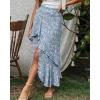 imageBTFBM Women 2025 Summer Spring Boho Long Skirts Dress Floral Print Elastic Waist Split Ruffle High Low Beach Maxi SkirtZblue