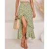imageBTFBM Women 2025 Summer Spring Boho Long Skirts Dress Floral Print Elastic Waist Split Ruffle High Low Beach Maxi SkirtZgreen