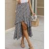 imageBTFBM Women 2025 Summer Spring Boho Long Skirts Dress Floral Print Elastic Waist Split Ruffle High Low Beach Maxi SkirtZnavy