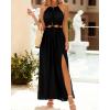 imageBTFBM Women Halter Summer Dresses 2025 Sleeveless Cutout Backless Sundress Slit Boho Casual Maxi Wedding Beach DressBlack