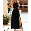imageBTFBM Women Halter Summer Dresses 2025 Sleeveless Cutout Backless Sundress Slit Boho Casual Maxi Wedding Beach DressBlack