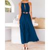 imageBTFBM Women Halter Summer Dresses 2025 Sleeveless Cutout Backless Sundress Slit Boho Casual Maxi Wedding Beach DressDark Blue