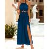 imageBTFBM Women Halter Summer Dresses 2025 Sleeveless Cutout Backless Sundress Slit Boho Casual Maxi Wedding Beach DressDark Blue