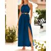imageBTFBM Women Halter Summer Dresses 2025 Sleeveless Cutout Backless Sundress Slit Boho Casual Maxi Wedding Beach DressDark Blue