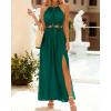 imageBTFBM Women Halter Summer Dresses 2025 Sleeveless Cutout Backless Sundress Slit Boho Casual Maxi Wedding Beach DressDark Green