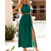 imageBTFBM Women Halter Summer Dresses 2025 Sleeveless Cutout Backless Sundress Slit Boho Casual Maxi Wedding Beach DressDark Green