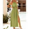 imageBTFBM Women Halter Summer Dresses 2025 Sleeveless Cutout Backless Sundress Slit Boho Casual Maxi Wedding Beach DressGreen
