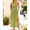 imageBTFBM Women Halter Summer Dresses 2025 Sleeveless Cutout Backless Sundress Slit Boho Casual Maxi Wedding Beach DressGreen