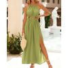 imageBTFBM Women Halter Summer Dresses 2025 Sleeveless Cutout Backless Sundress Slit Boho Casual Maxi Wedding Beach DressGreen