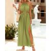 imageBTFBM Women Halter Summer Dresses 2025 Sleeveless Cutout Backless Sundress Slit Boho Casual Maxi Wedding Beach DressGreen