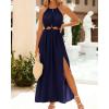 imageBTFBM Women Halter Summer Dresses 2025 Sleeveless Cutout Backless Sundress Slit Boho Casual Maxi Wedding Beach DressNavy