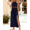imageBTFBM Women Halter Summer Dresses 2025 Sleeveless Cutout Backless Sundress Slit Boho Casual Maxi Wedding Beach DressNavy