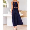 imageBTFBM Women Halter Summer Dresses 2025 Sleeveless Cutout Backless Sundress Slit Boho Casual Maxi Wedding Beach DressNavy