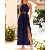 imageBTFBM Women Halter Summer Dresses 2025 Sleeveless Cutout Backless Sundress Slit Boho Casual Maxi Wedding Beach DressNavy