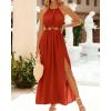 imageBTFBM Women Halter Summer Dresses 2025 Sleeveless Cutout Backless Sundress Slit Boho Casual Maxi Wedding Beach DressOrange Red