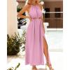 imageBTFBM Women Halter Summer Dresses 2025 Sleeveless Cutout Backless Sundress Slit Boho Casual Maxi Wedding Beach DressSolid Pink
