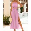 imageBTFBM Women Halter Summer Dresses 2025 Sleeveless Cutout Backless Sundress Slit Boho Casual Maxi Wedding Beach DressSolid Pink