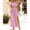 imageBTFBM Women Halter Summer Dresses 2025 Sleeveless Cutout Backless Sundress Slit Boho Casual Maxi Wedding Beach DressSolid Pink