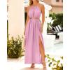 imageBTFBM Women Halter Summer Dresses 2025 Sleeveless Cutout Backless Sundress Slit Boho Casual Maxi Wedding Beach DressSolid Pink