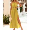 imageBTFBM Women Halter Summer Dresses 2025 Sleeveless Cutout Backless Sundress Slit Boho Casual Maxi Wedding Beach DressYellow