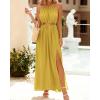 imageBTFBM Women Halter Summer Dresses 2025 Sleeveless Cutout Backless Sundress Slit Boho Casual Maxi Wedding Beach DressYellow