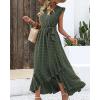 imageBTFBM Women V Neck Summer Dress 2025 Cap Sleeve Swiss Dot Boho Flowy Ruffle Slit Beach Party Long Maxi Cocktail DressesSwiss Dot Army Green