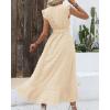 imageBTFBM Women V Neck Summer Dress 2025 Cap Sleeve Swiss Dot Boho Flowy Ruffle Slit Beach Party Long Maxi Cocktail DressesSwiss Dot Beige