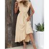 imageBTFBM Women V Neck Summer Dress 2025 Cap Sleeve Swiss Dot Boho Flowy Ruffle Slit Beach Party Long Maxi Cocktail DressesSwiss Dot Beige