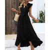 imageBTFBM Women V Neck Summer Dress 2025 Cap Sleeve Swiss Dot Boho Flowy Ruffle Slit Beach Party Long Maxi Cocktail DressesSwiss Dot Black