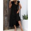 imageBTFBM Women V Neck Summer Dress 2025 Cap Sleeve Swiss Dot Boho Flowy Ruffle Slit Beach Party Long Maxi Cocktail DressesSwiss Dot Black